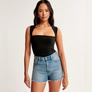 Abercrombie & Fitch Cotton-Blend Seamless Fabric Ruched Portrait Bodysuit